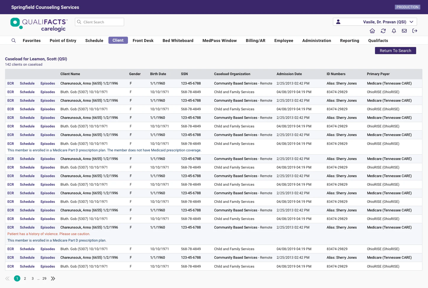 screenshot of Qualifacts CareLogic